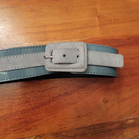 Leather and suede vintage belt, from Paris - hazy Grey / Blue colours - Picture 7 of 9